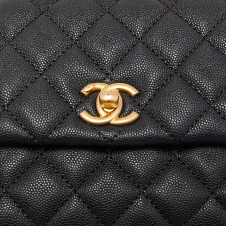 Pre Owned Chanel Black/Burgundy Quilted Caviar Leather Mini Coco Top Handle Bag