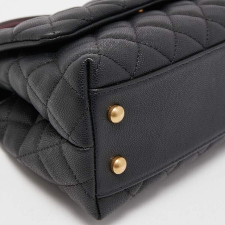 Pre Owned Chanel Black/Burgundy Quilted Caviar Leather Mini Coco Top Handle Bag