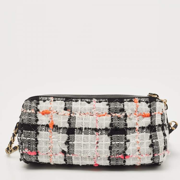 Pre Owned Chanel Multicolor Tweed and Leather Signature Bowling Bag 
