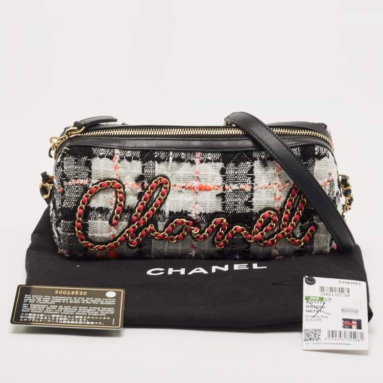 Pre Owned Chanel Multicolor Tweed and Leather Signature Bowling Bag 
