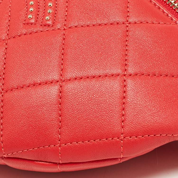 Pre Owned Chanel Red Quilted Leather Studded Logo Waist Bag