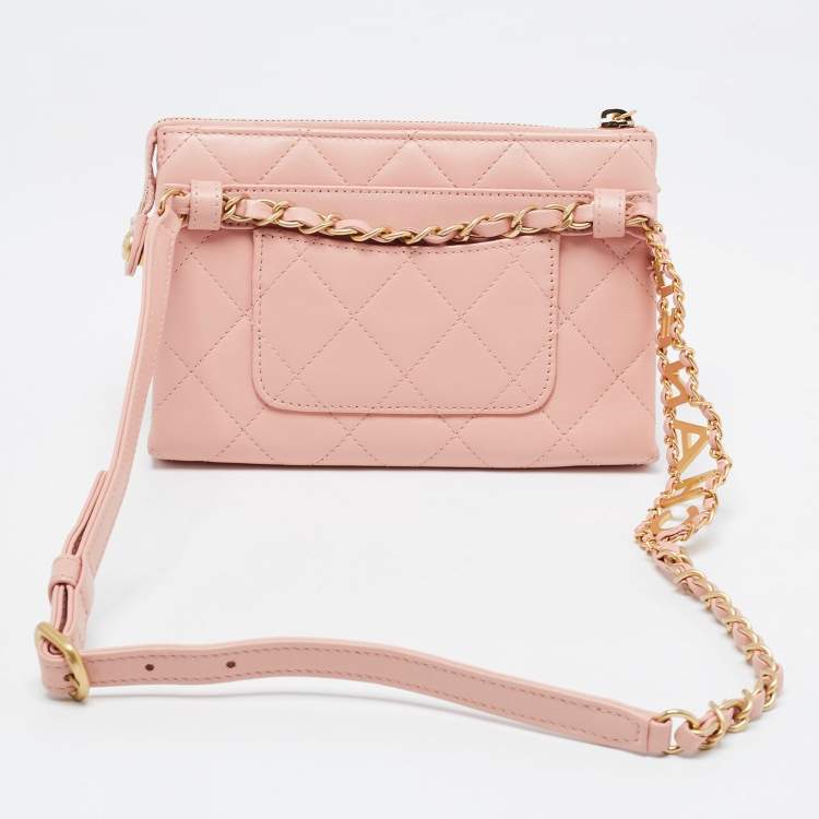 Pre Owned Chanel Pink Quilted Leather Waist Bag