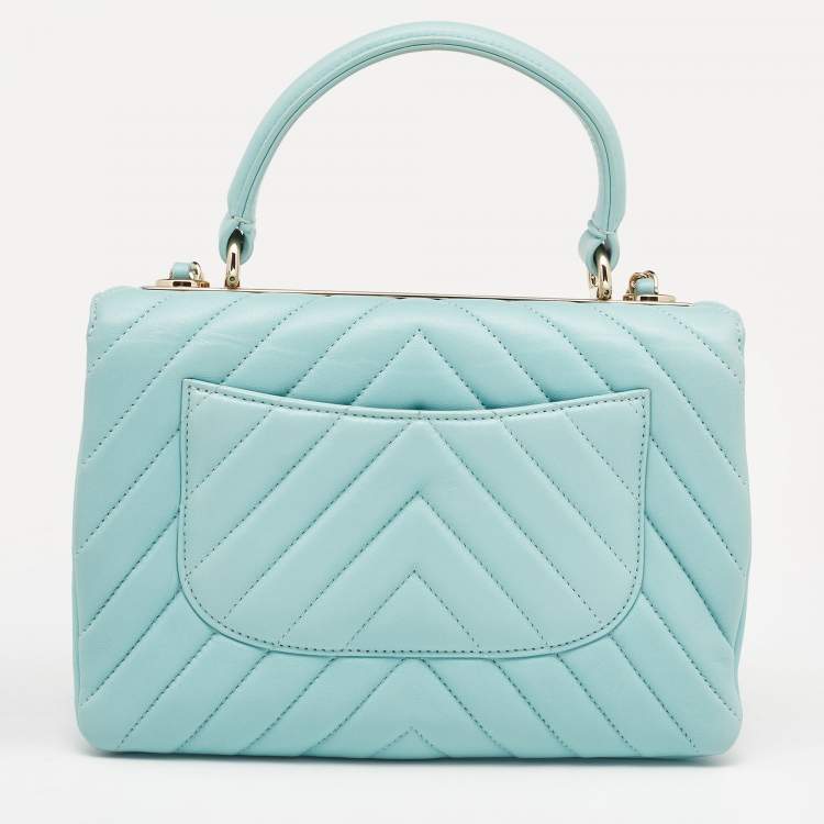 Pre Owned Chanel Green Chevron Leather Small Trendy CC Flap Top Handle Bag