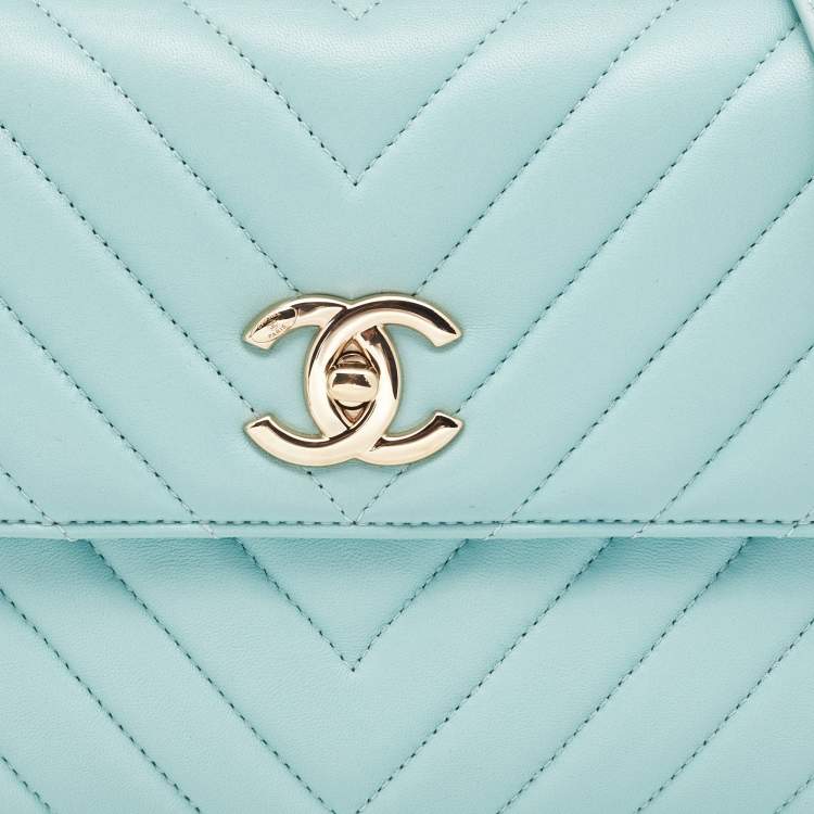 Pre Owned Chanel Green Chevron Leather Small Trendy CC Flap Top Handle Bag