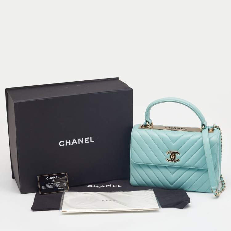 Pre Owned Chanel Green Chevron Leather Small Trendy CC Flap Top Handle Bag