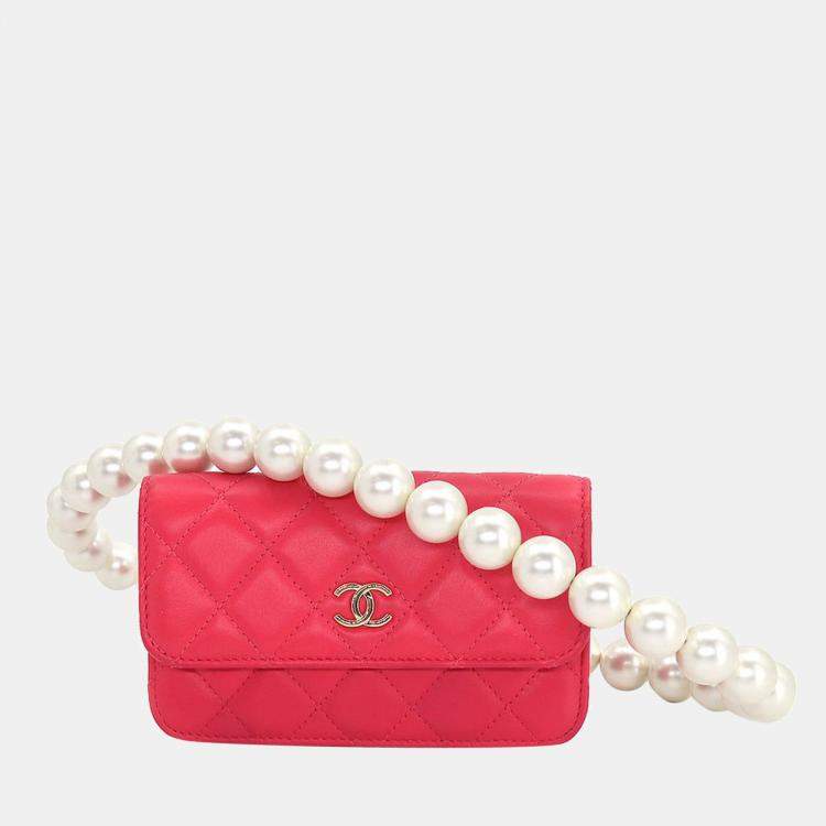 Chanel CC Pearl Coin Card Holder with Chain Quilted Iridescent