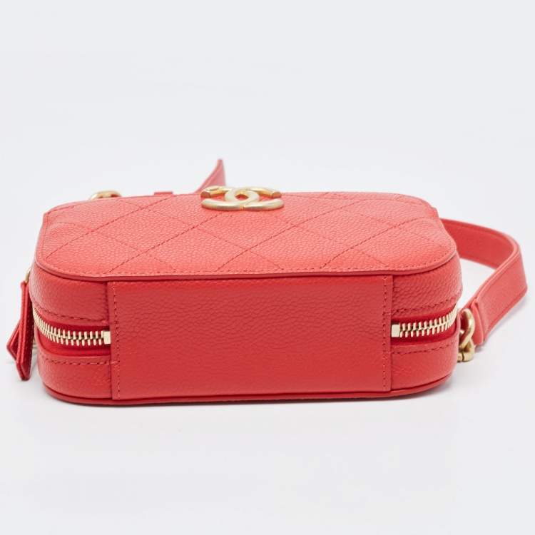 Pre Owned Chanel Red Quilted Caviar Leather Chic Affinity Belt Bag