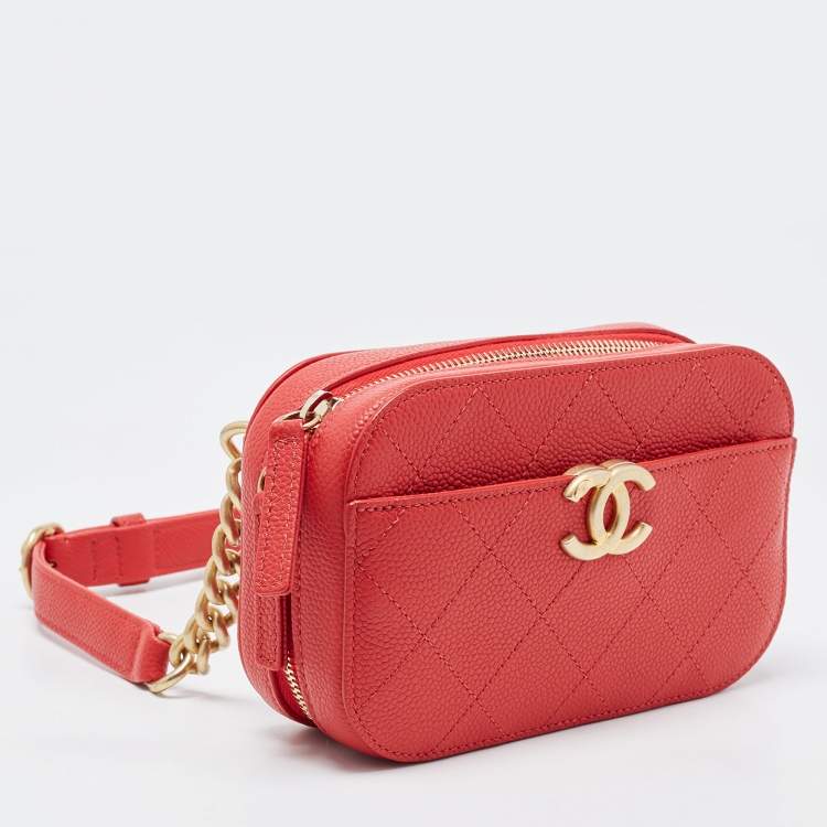 Pre Owned Chanel Red Quilted Caviar Leather Chic Affinity Belt Bag