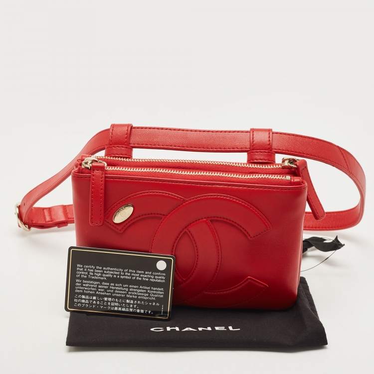 Pre Owned Chanel Red Leather CC Mania Double Zip Waist Belt Bag
