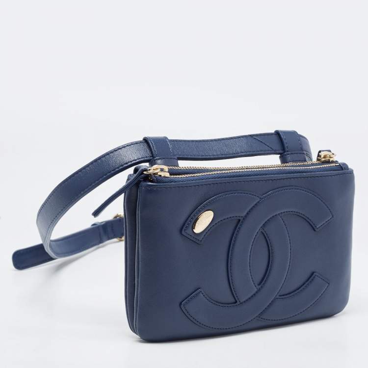 Pre Owned Chanel Blue Leather CC Mania Waist Bag