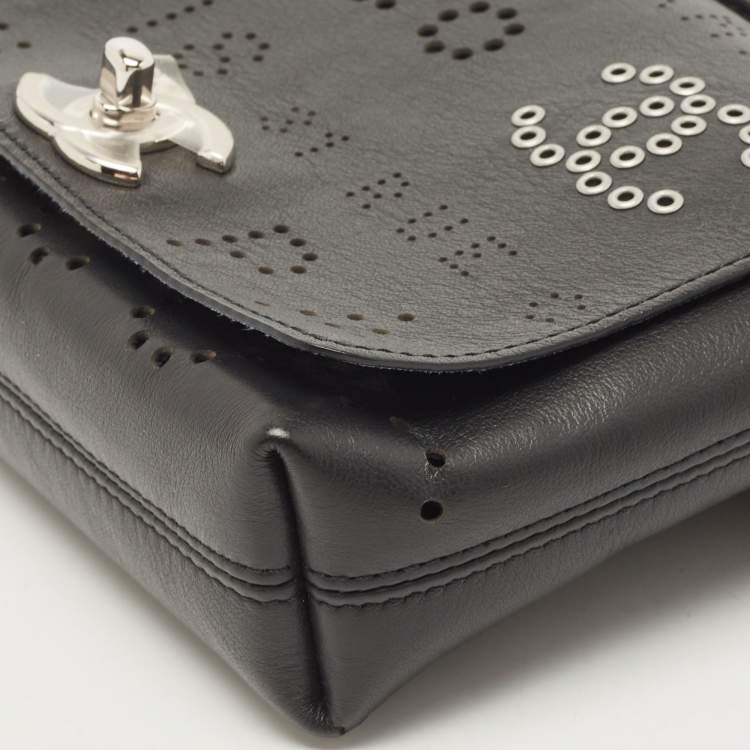Pre Owned Chanel Black Leather Logo Eyelets Belt Bag