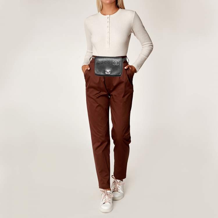 Pre Owned Chanel Black Leather Logo Eyelets Belt Bag