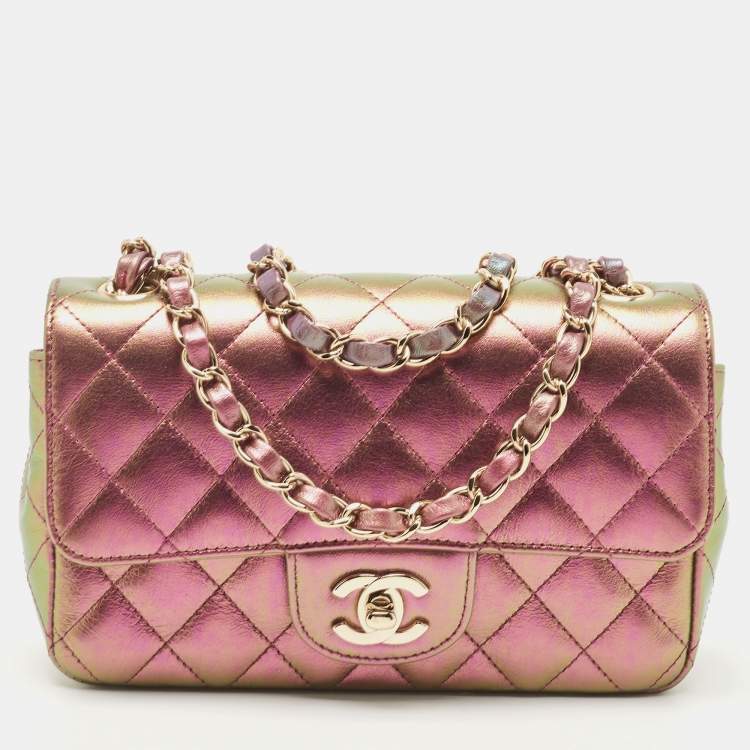 Chanel Purple Iridescent Quilted Lambskin Mini Wallet on Chain Silver Hardware, 2021 (Like New), Womens Handbag