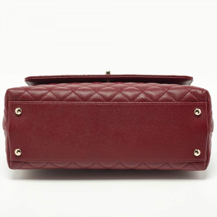 Pre Owned Chanel Red Caviar Leather and Lizard Embossed Leather Medium Coco Top Handle Bag