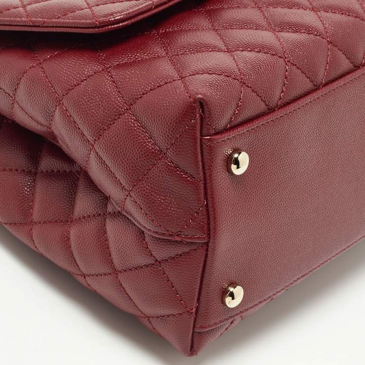 Pre Owned Chanel Red Caviar Leather and Lizard Embossed Leather Medium Coco Top Handle Bag