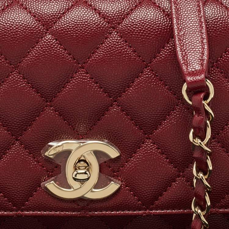 Pre Owned Chanel Red Caviar Leather and Lizard Embossed Leather Medium Coco Top Handle Bag