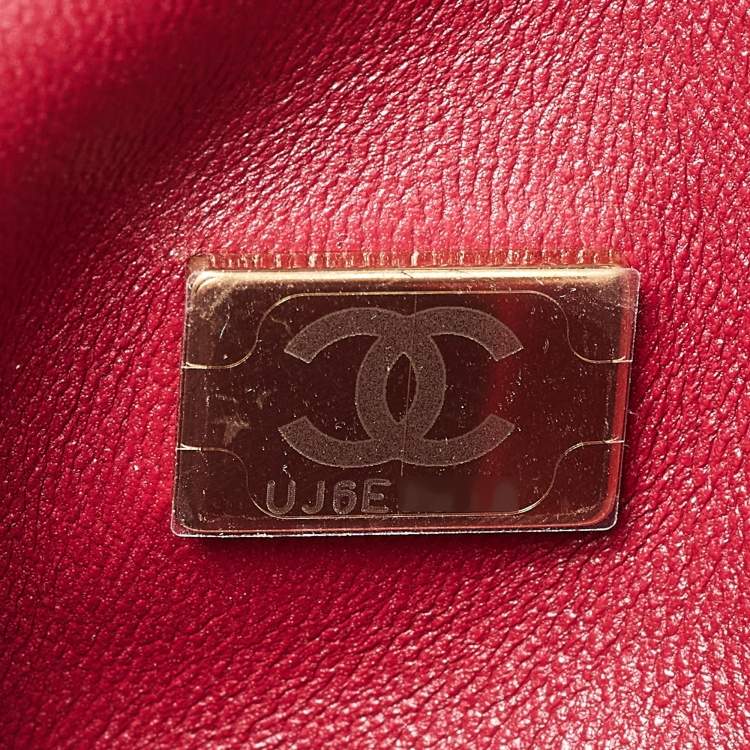 Pre Owned Chanel Red Caviar Leather and Lizard Embossed Leather Medium Coco Top Handle Bag