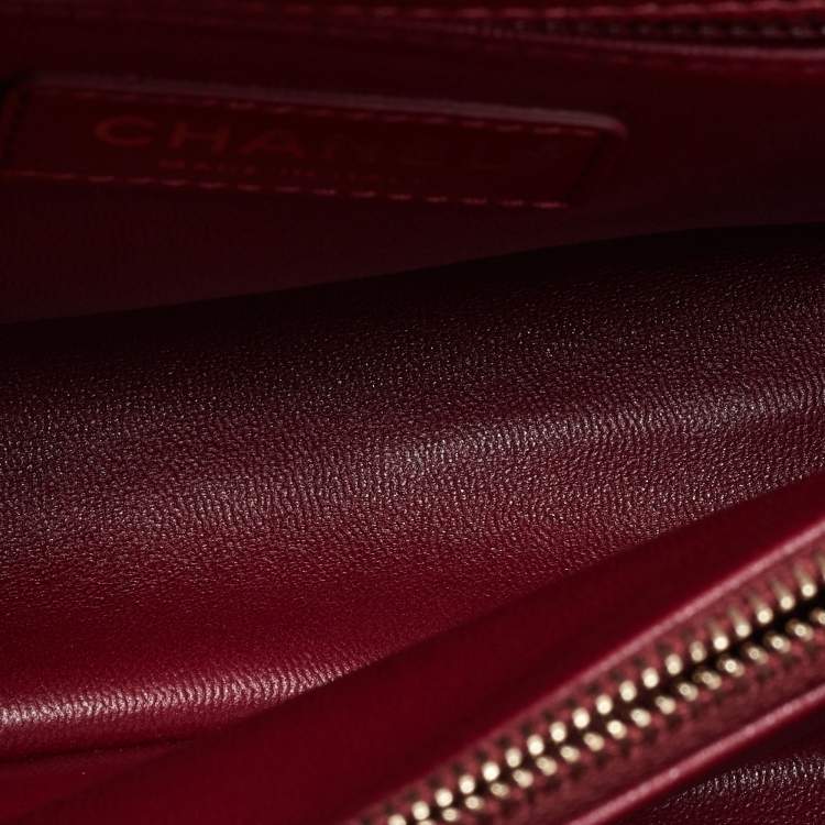 Pre Owned Chanel Red Caviar Leather and Lizard Embossed Leather Medium Coco Top Handle Bag