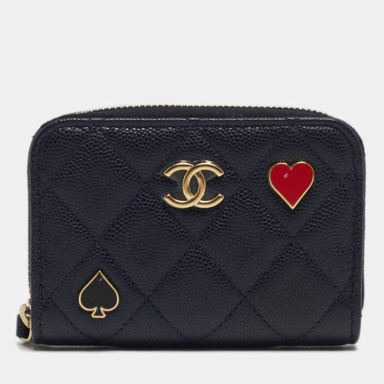 Chanel Navy Blue Playing Card Charms CC Zip Coin Purse