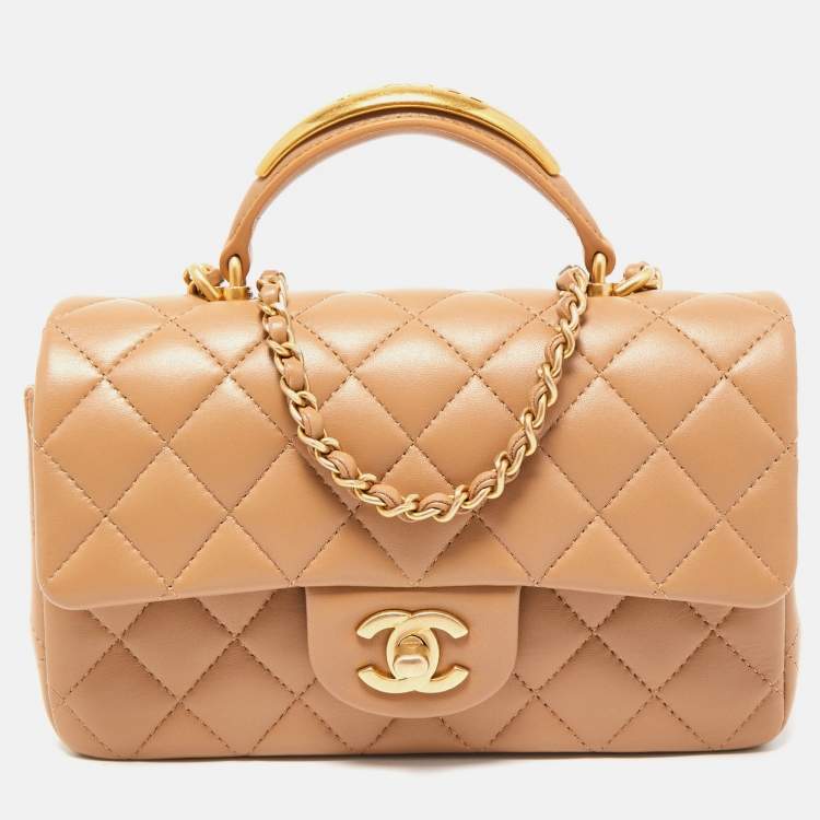 Chanel Caramel Quilted Leather Mini Classic Top Handle Bag