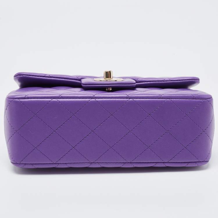 Pre Owned Chanel Purple Quilted Leather Mini Classic Top Handle Bag