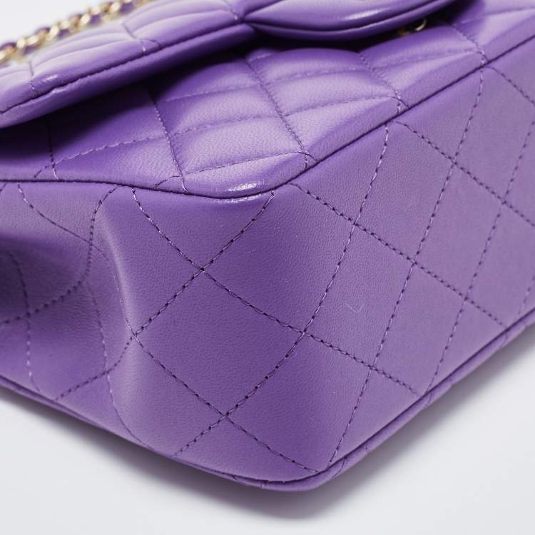Pre Owned Chanel Purple Quilted Leather Mini Classic Top Handle Bag