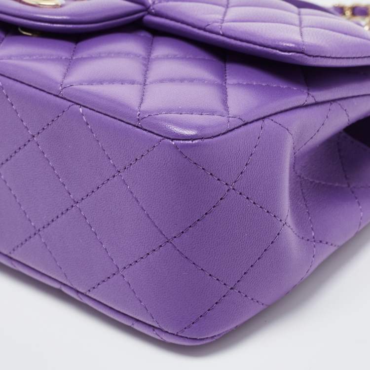 Pre Owned Chanel Purple Quilted Leather Mini Classic Top Handle Bag