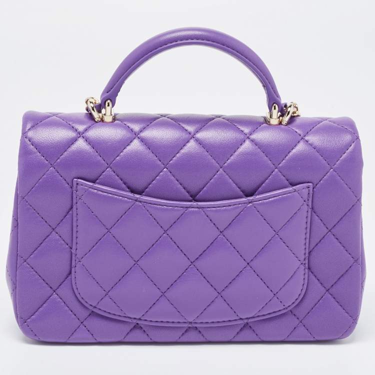 Pre Owned Chanel Purple Quilted Leather Mini Classic Top Handle Bag