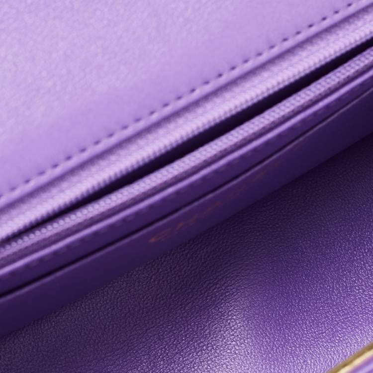 Pre Owned Chanel Purple Quilted Leather Mini Classic Top Handle Bag