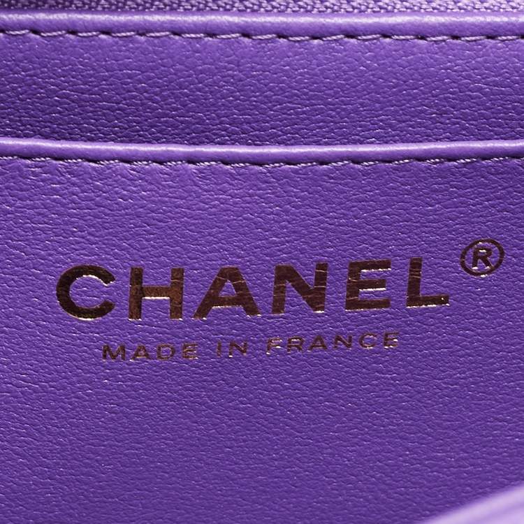 Pre Owned Chanel Purple Quilted Leather Mini Classic Top Handle Bag