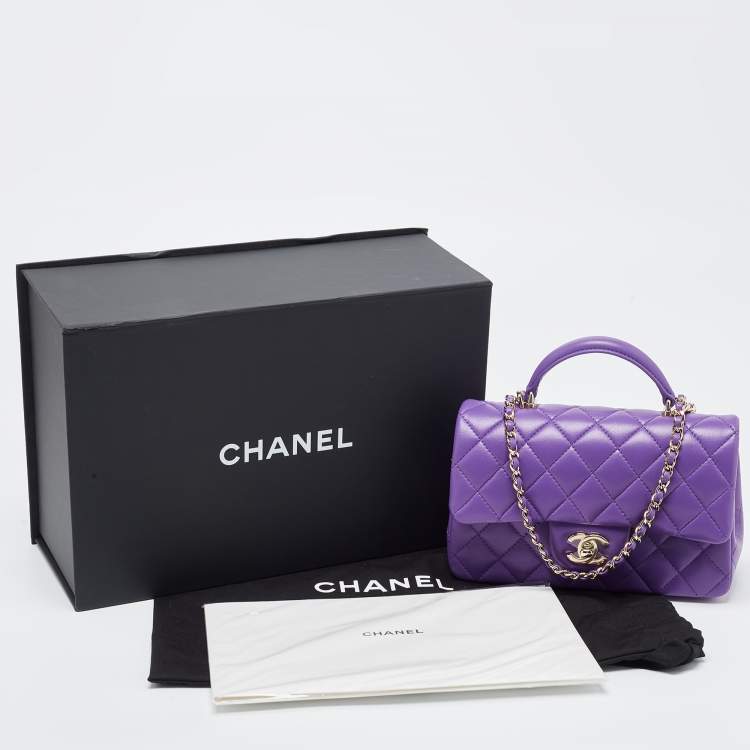 Pre Owned Chanel Purple Quilted Leather Mini Classic Top Handle Bag
