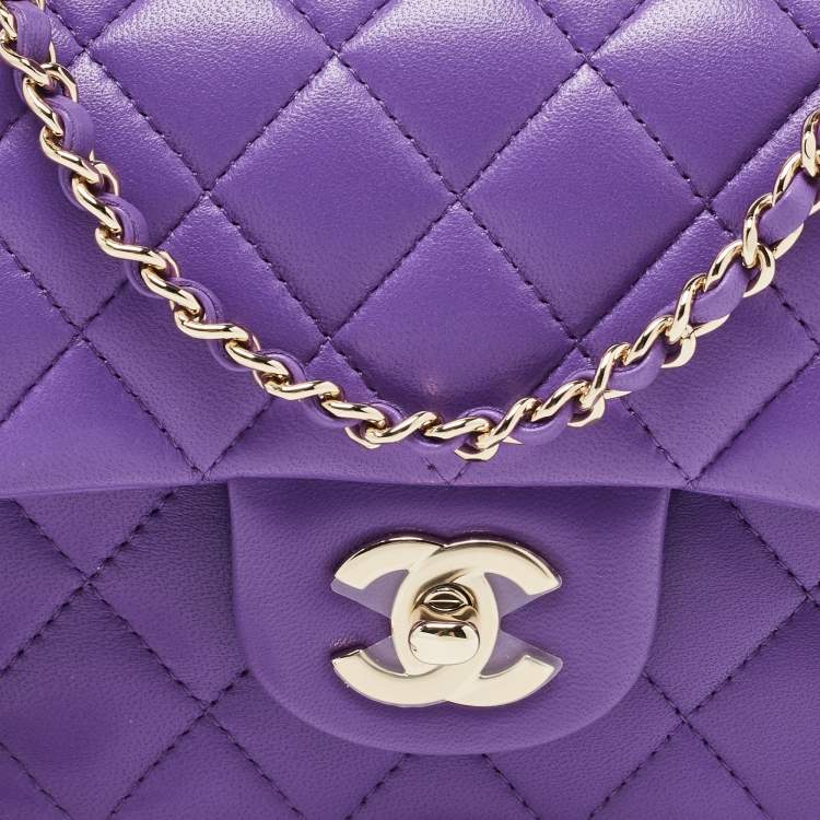 Pre Owned Chanel Purple Quilted Leather Mini Classic Top Handle Bag