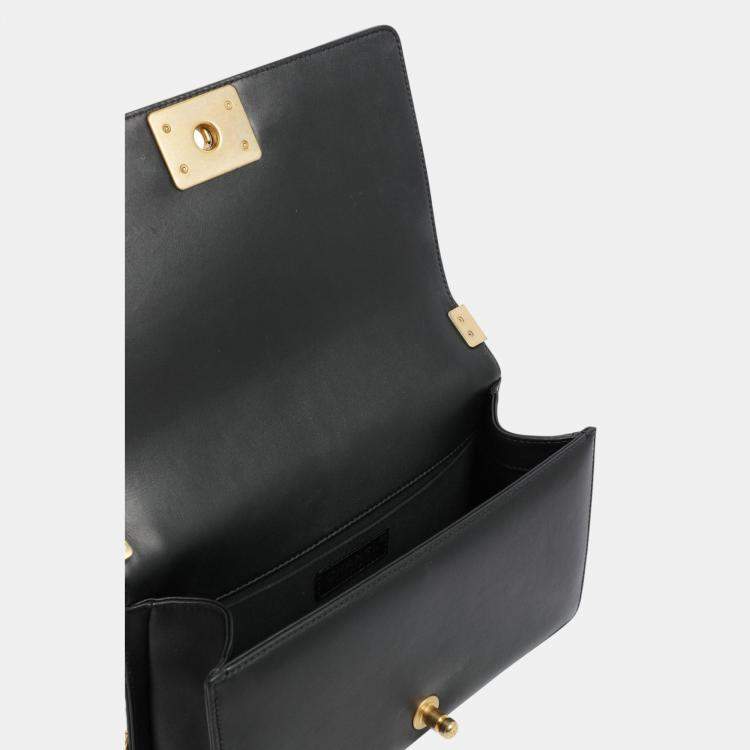 Pre Owned Chanel Black Calf Leather Quilted Medium Boy Shoulder Bags