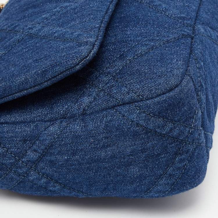 Pre Owned Chanel Blue Quilted Denim Medium 19 Flap Bag