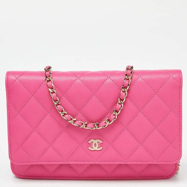 Chanel Pink Quilted Caviar Leather CC Classic Flap Wallet on Chain Chanel