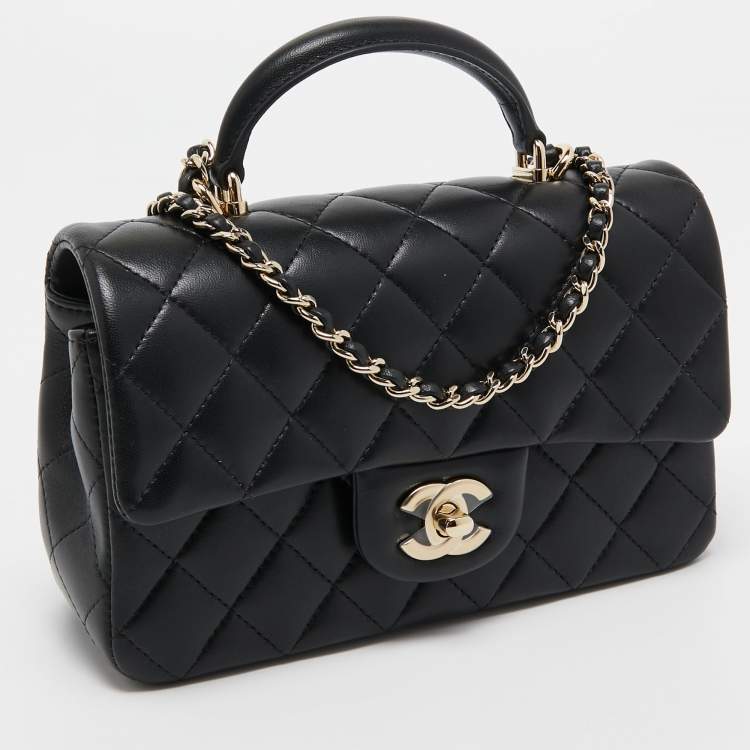 Pre Owned Chanel Black Quilted Leather Mini Rectangular Top Handle Bag