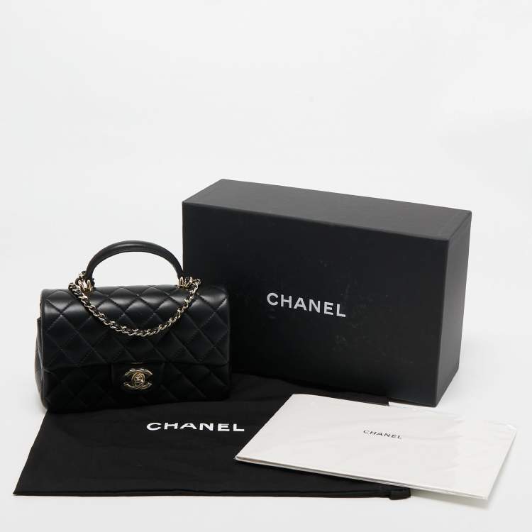 Pre Owned Chanel Black Quilted Leather Mini Rectangular Top Handle Bag