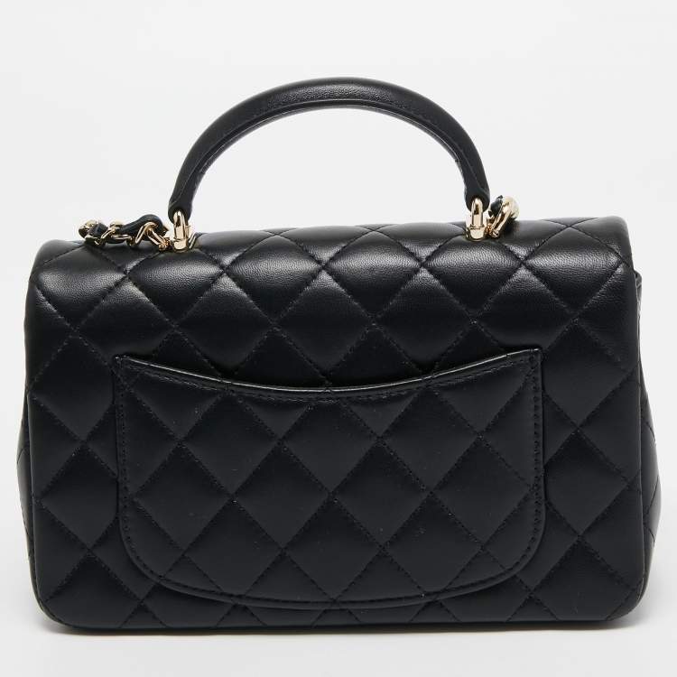 Pre Owned Chanel Black Quilted Leather Mini Rectangular Top Handle Bag