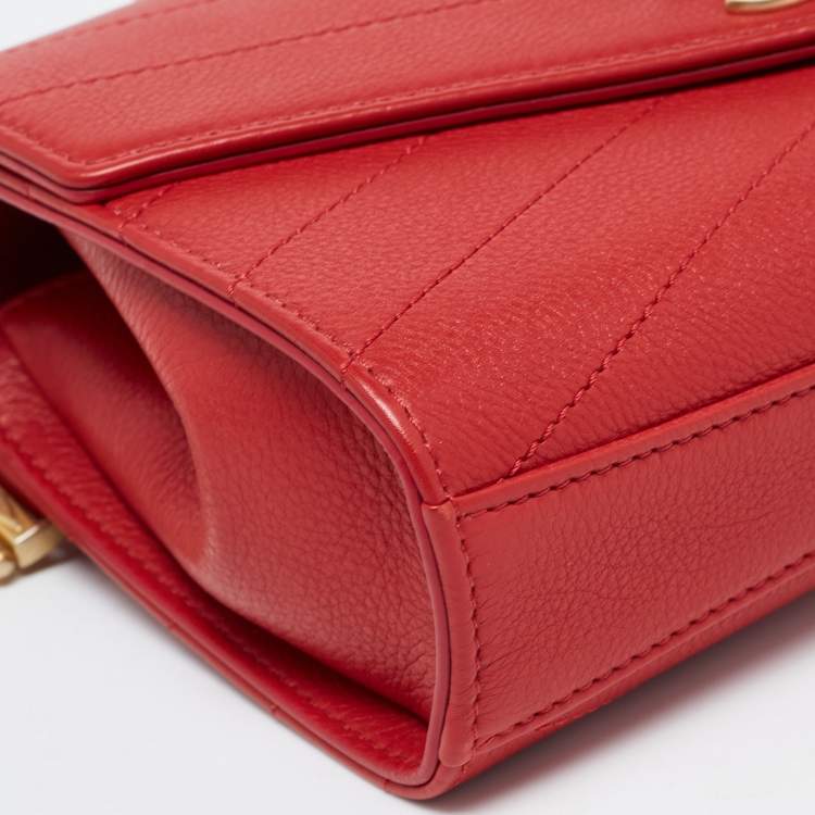 Pre Owned Chanel Red Chevron Leather Coco Waist Belt Bag