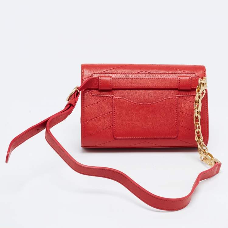 Pre Owned Chanel Red Chevron Leather Coco Waist Belt Bag