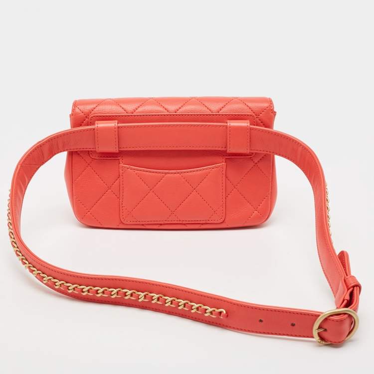 Pre Owned Chanel Red Quilted Leather CC Waist Belt Bag