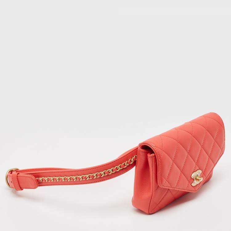 Pre Owned Chanel Red Quilted Leather CC Waist Belt Bag