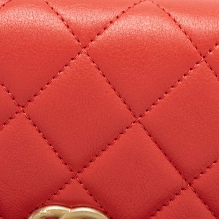 Pre Owned Chanel Red Quilted Leather CC Waist Belt Bag