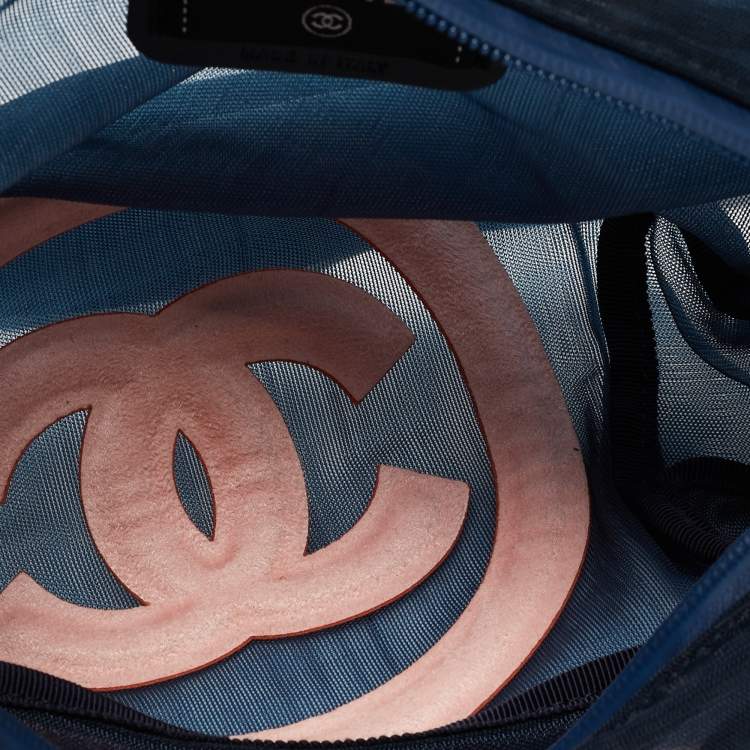 Pre Owned Chanel Navy Blue Mesh Nylon CC Waist Bag