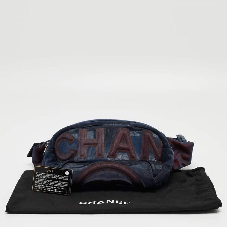 Pre Owned Chanel Navy Blue Mesh Nylon CC Waist Bag