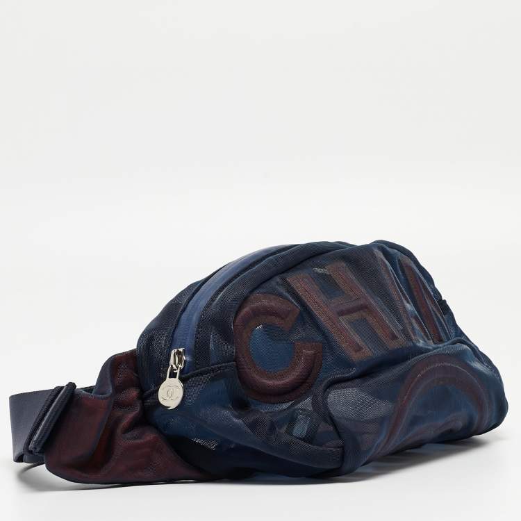 Pre Owned Chanel Navy Blue Mesh Nylon CC Waist Bag