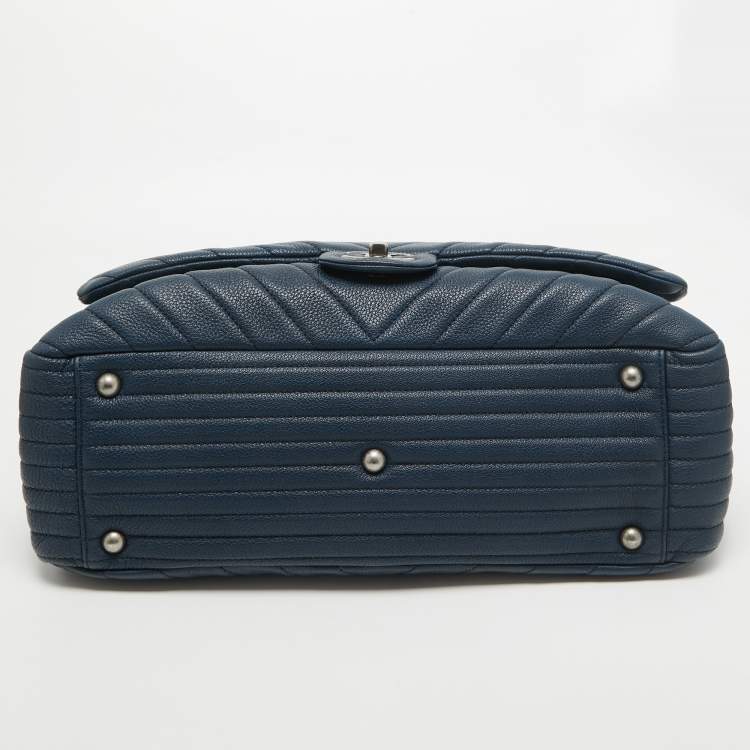 Pre Owned Chanel Blue Chevron Leather XXL Travel Flap Bag 
