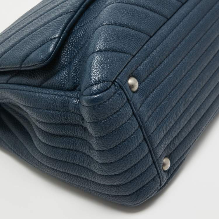 Pre Owned Chanel Blue Chevron Leather XXL Travel Flap Bag 
