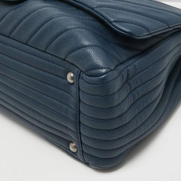 Pre Owned Chanel Blue Chevron Leather XXL Travel Flap Bag 