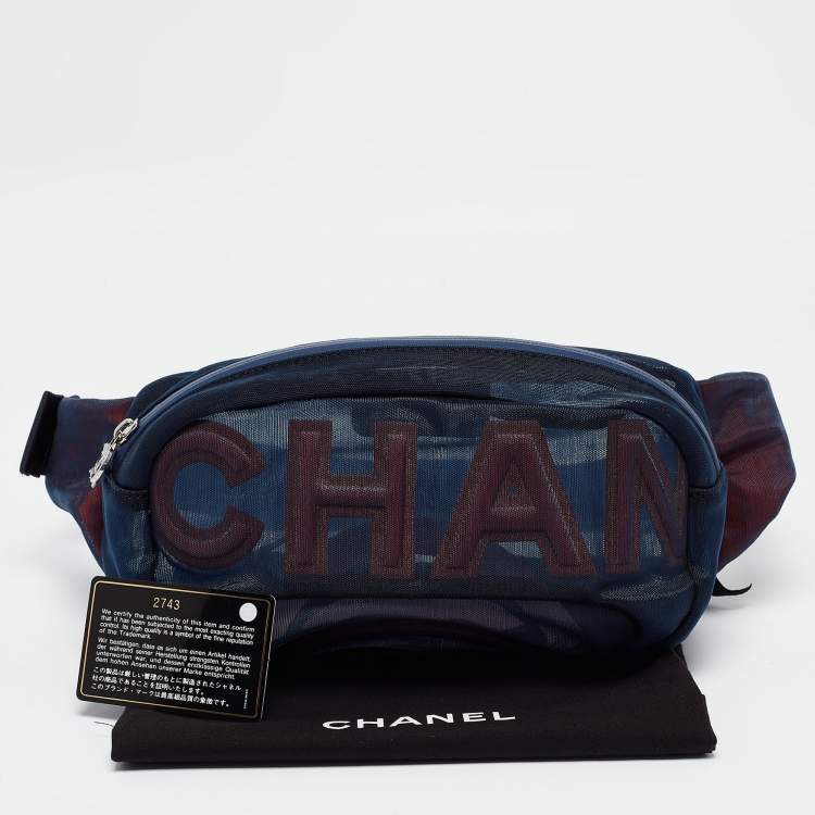 Pre Owned Chanel Navy Blue Mesh Nylon CC Waist Bag